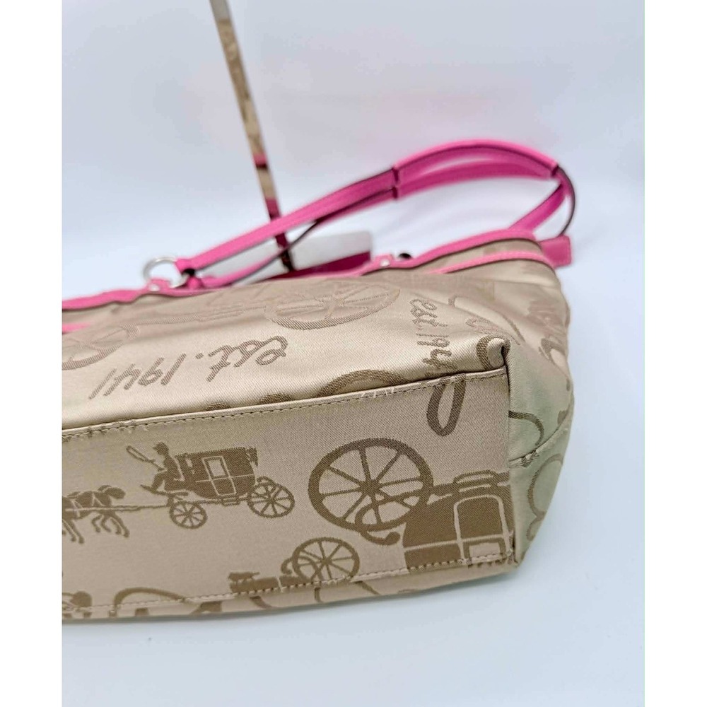 Coach Horse & Carriage Sateen Gallery Shoulder Bag Pink Khaki F14482 Tote - Picture 6 of 10